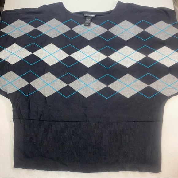 Y2K Preppy Lane Bryant Argyle Sweater 22/24W Batwing Dolman Sleeve Knit Top - Picture 5 of 7